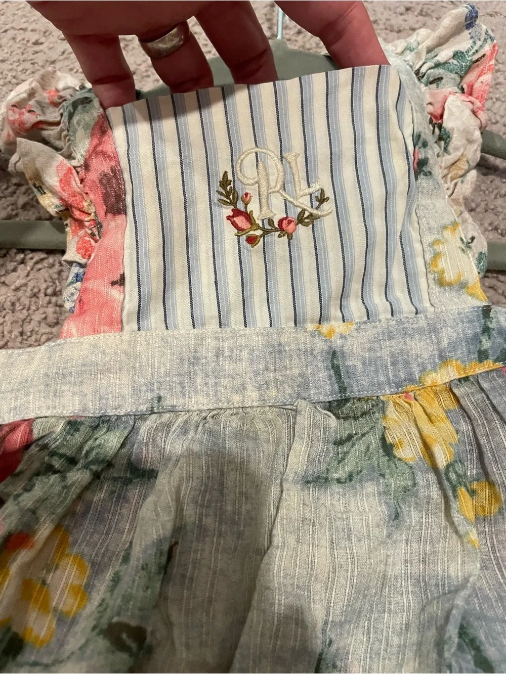 Ralph Lauren Floral Ruffle Baby Dress & Bloomers - Pink, Yellow & Green